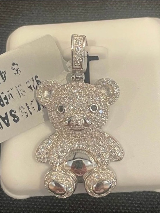 None Jewelry - 925 silver 1.00ctw Moissanite teddy bear pendant, has black Moissanites for eyes